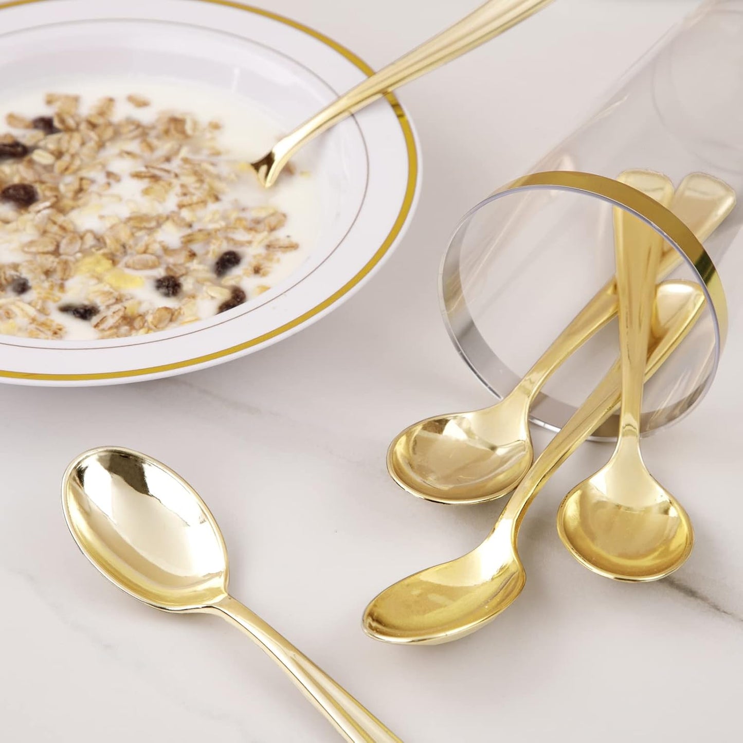 Liacere 200 Pack Gold Plastic Spoons - 6.7 inch Heavy Duty Plastic Spoons - Heavyweight Gold Disposable Spoons for Parties & Weddings & Restaurants & New Year