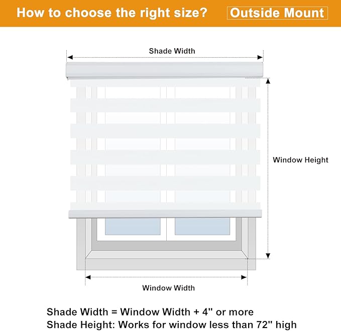 Persilux Zebra Blinds for Windows, Cordless Roller Shades Window Treatments (17" W x 72" H, White) Light Filtering Dual Layer Roller Window Shades Sheer Shades for Home and Office
