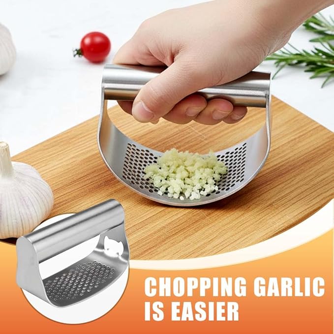 Stainless Steel Garlic Press, 2026 Upgrade Garlic Press Rocker Heavy Duty Stainless Steel Garlic Mincer, Heavy Garlic Chopper with Peeler And Cleaning Brush (No Corkscrew)