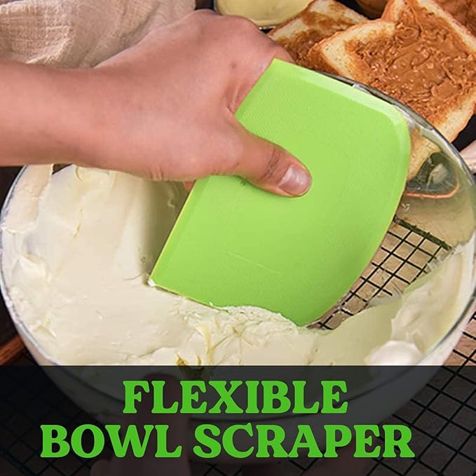 SURDOCA Dough Scraper Bench Scraper - 3P 11.8x7.3" Plastic Flexible Bowl Scraper, Sharp Edge & Angles Cake Scraper. Non-Slip Bakeware Decorating Tools Sculpting & Modeling Tools - Yellow+Green+Yellow