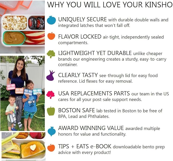 kinsho Bento-Box Lunch-Box Containers for Kids Girls Toddler Women, 6 Compartment Portion Container Kit, Meal Or Snack Boxes for School Daycare Travel, Bpa-Free Pink