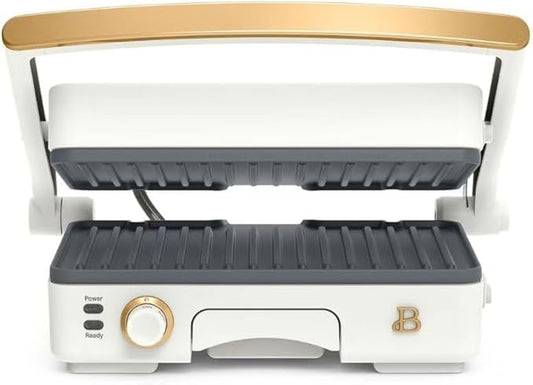 Panini Press Indoor Grill 1 2-in-1200W Non-Stick Removable Plates Sandwich Maker by Drew Barrymoree. (White Icing)