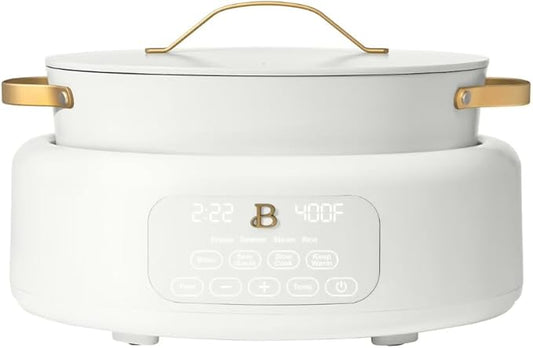 New 10-in-1 Electric Multi-Cooker, 6 Quart Programmable Cooking Pot with Digital Display, Nonstick Interior, One-Touch Controls, Multi-Function Kitchen Appliance (White Icing)