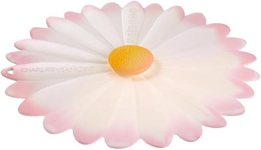 Charles Viancin - Daisy Silicone Lid for Food Storage and Cooking - 9''/23cm - Airtight Seal on Any Smooth Rim Surface - BPA-Free - Oven, Microwave, Freezer, Stovetop and Dishwasher Safe - White/Pink