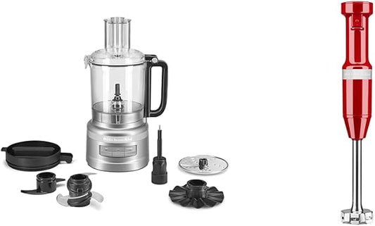 KitchenAid 9 Cup Food Processor - KFP0921 & Variable Speed Corded Hand Blender KHBV53, Empire Red