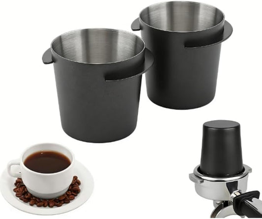 2PCS Coffee Dosing Cup 54mm, Stainless Steel Espresso coffee Dosing Cup Espresso coffee Machine Accessories, Coffee Powder Feeder Part coffee Grinder Powder cup Compatible (2, Black, 54mm)