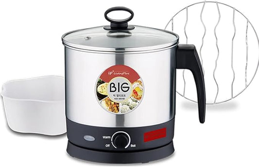 Electric Multifunctional Pot, Steamer with Wire Rack and Bowl, Fast Boiling, Cordless, One Button Touch, for Noodles, Dumplings, Soup, Egg