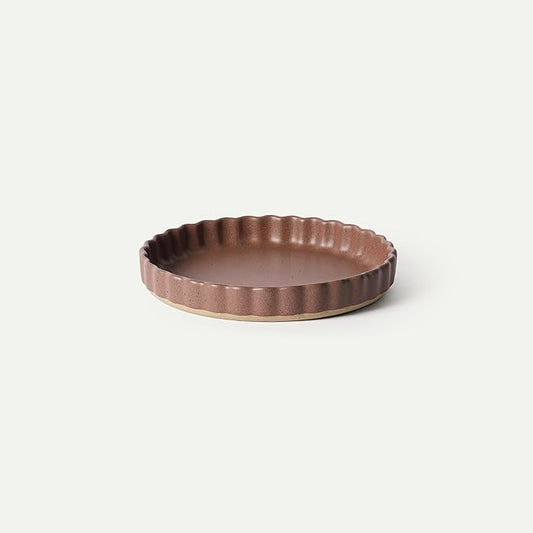 MORA Ceramic Tart Pan, 9.5 Inch Large Porcelain Baking Dish for Tarts, Quiche, Pie, Flan etc. Fluted Ruffled Edge, Oven, Microwave, Freezer, and Dishwasher safe - Great Gift For Bakers - Teracotta