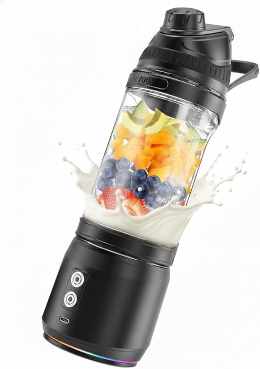 24Oz Portable Personal Blender for Smoothies & Protein Shakes - Cordless USB-C Rechargeable, Powerful Ice Crushing Cup with Sip Spout & Travel Lid - Mini Blender for Kitchen, Gym, Office