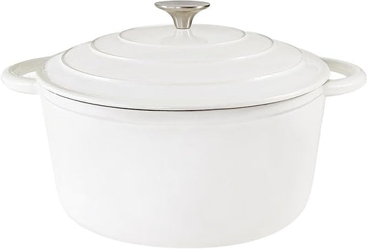 3 Quart Cast Iron Dutch Oven with Lid, Dual Handles Enameled Soup Pot, Heavy Duty and Oven Safe for Bread Baking, Braising, Cooking and Family Gifts, White