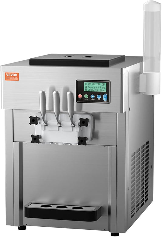 VEVOR Commercial Ice Cream Machine, 21 QT/H Soft Serve Ice Cream Maker with LCD Panel Auto Clean 3-Flavor Pre-cooling for Restaurant Snack Bar
