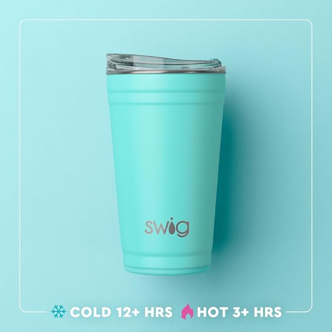 Swig Life 24oz Party Cup, Stackable Insulated Travel Coffee Tumbler with EZ Slider Lid, Cup Holder Friendly, Stainless Steel 24 oz Tumbler, Reusable Mug (Saturdays In Fayetteville)