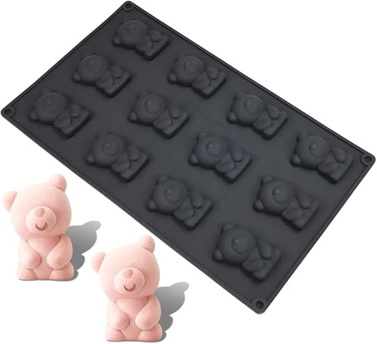 Silicone Chocolate Mold for Decorating, 12 Cavity Bear Shaped Candy Molds for Baking Supplies, Molds for Chocolate, Cake, Ice Cube, Gummy, Resin, Soap Making (G_ Bear)