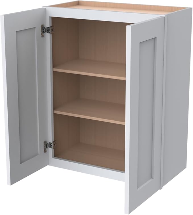 Wall-Mounted Cabinet – Solid Wood Shaker Style Medicine Cabinet with Adjustable Shelves & Soft-Close Doors for Bathroom, Kitchen, and Office Storage (White, 27" W x 12" D x 42" H)