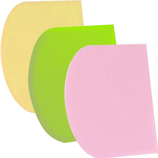 SURDOCA Dough Scraper Bench Scraper - 3P 10.6x6.7" Plastic Flexible Bowl Scraper, Sharp Edge & Angles Cake Scraper. Non-Slip Bakeware Decorating Tools Sculpting & Modeling Tools - Green+Pink+Yellow