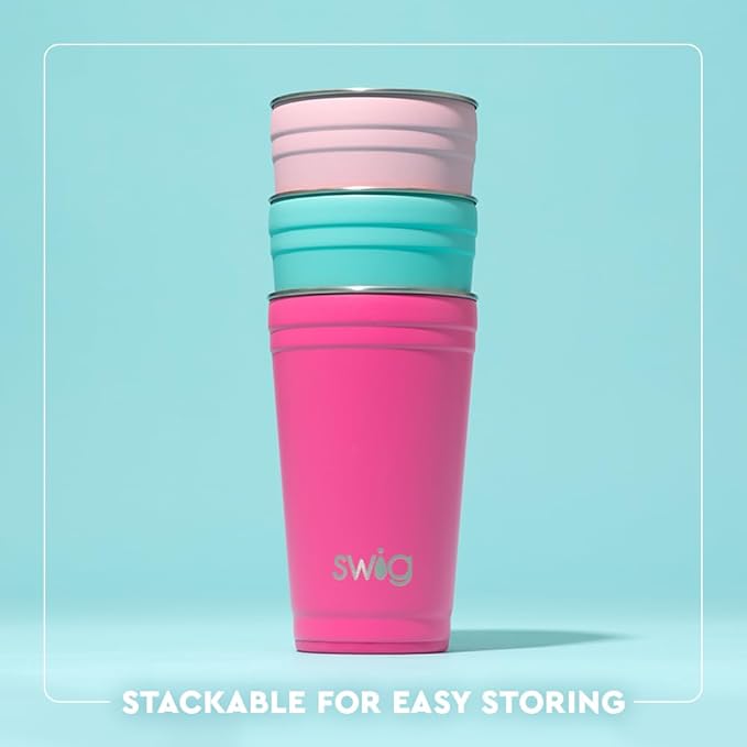 Swig Life 24oz Party Cup, Stackable Insulated Travel Coffee Tumbler with EZ Slider Lid, Cup Holder Friendly Travel, Stainless Steel 24 oz Tumbler, Reusable Mug (Hoppy Easter)