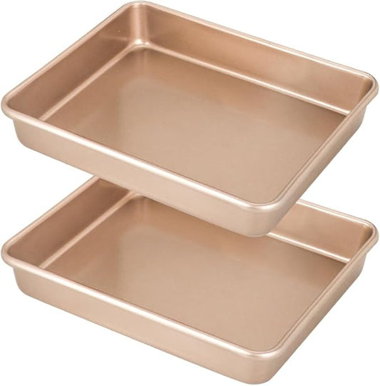 11" x 9" Baking Pans, Cookie Sheets Set of 2, 1.8 Inch Deep Nonstick Toaster Oven Pan Set for Baking, Heavy Duty Carbon Steel Non-toxic Toaster Oven Tray Replacement Cookie Tray for Kitchen Bake