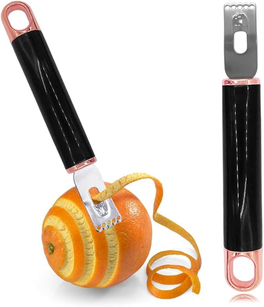 Channel Knife, 2 in 1 Lemon Peeler Zester Cocktail Garnish Citrus Zester 5 Baldes Ultra Sharp Lemon Rind Twist Peeler Stainless Steel Bar Tool Professional Grade Bar Accessory (Rose Gold)
