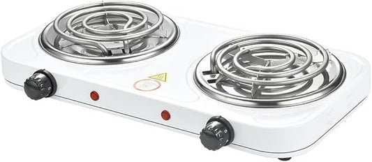 Compact and Portable Countertop Burner- Countertop Double Coiled Burner 2000 Watts Electric Hot Plate Temperature Controls White