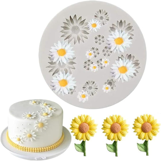 Grey Cute Flower Silicone Molds Daisy Shape Fondant Candy Mould Mini Flower Chocolate Mold for Cake Decoration Cupcake Topper Fudge Polymer Clay，Pastry and Baking Molds，Fondant and Gum Paste Molds