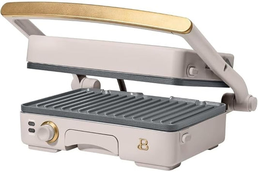 Panini Press Indoor Grill 1 2-in-1200W Non-Stick Removable Plates Sandwich Maker by Drew Barrymoree. (Porcini Taupe)