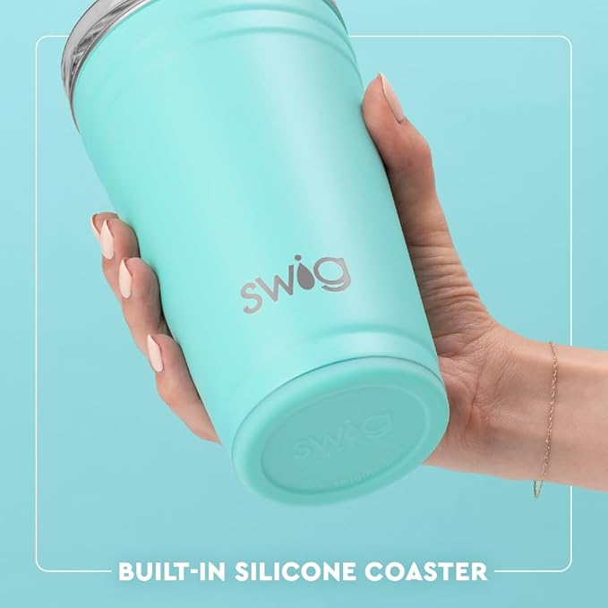 Swig Life 24oz Party Cup, Stackable Insulated Travel Coffee Tumbler with EZ Slider Lid, Cup Holder Friendly Travel, Stainless Steel 24 oz Tumbler, Reusable Mug (Tee It Up)