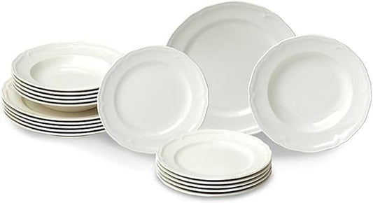 Villeroy & Boch Manoir 18-Piece Dinnerware Set, Plates & Bowls, Premium Porcelain, Made in Germany, Dishwasher & Microwave Safe, Rich, Creamy White