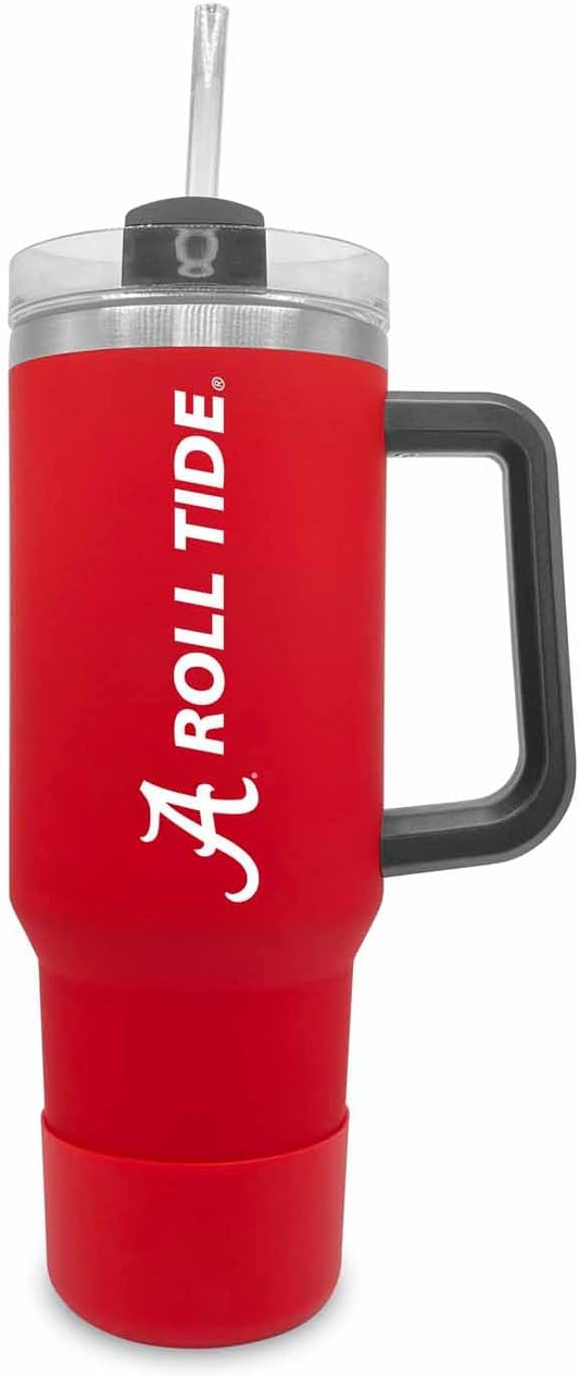 Campus Colors College & University 40 oz Travel Tumbler With Handle - Dual Option Lid With Straw - Vacuum Insulated Stainless Steel (Alabama Crimson Tide - Crimson)