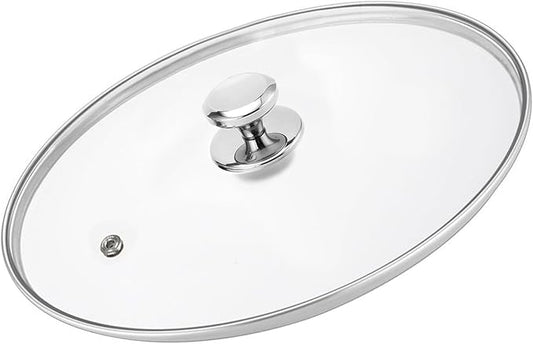 13.5 Inch Glass & Stainless Steel Lid with Steam Vent, Universal lid for Pots, Pans, Skillets and Woks, Large Covers Replacement of 34cm, Fits Pots With Inner dia 13.2-13.6 Inches