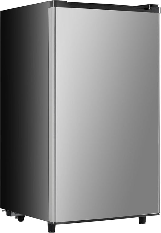 3.2 Cu.Ft Mini Fridge with Freezer, 1 Door Small Refrigerator with Adjustable Thermostat Energy-efficient Low Noise, Compact Fridge for Bedroom, Office, Dorm, Silver