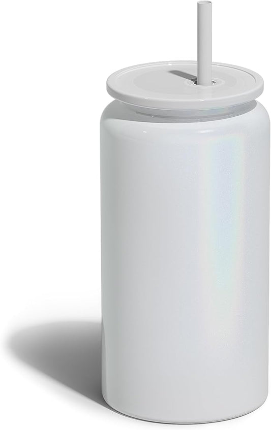16oz Stainless Steel Cups with Lids and Straws, Sublimation Tumbler, White (Shiny Polished Finish, Sublimatable)