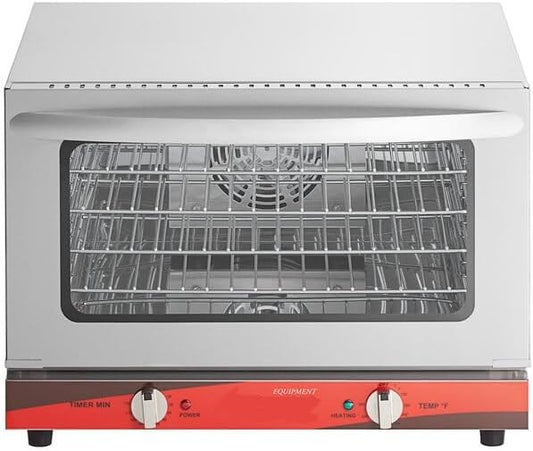 Half Size Commercial Countertop Convection Oven, 1.5 Cu Ft Capacity, Stainless Steel, 4 Wire Shelves, 1600W Electric, 150-500°F Temperature Range, 23x22.5x16.5 Inch
