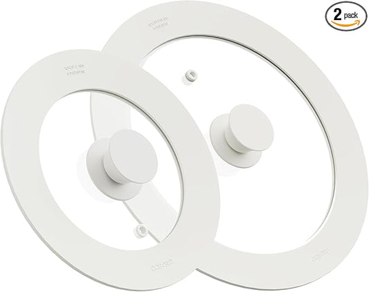 CAROTE 2 PCS Universal Silicone Lid for Pots, Pans and Skillets, Pot Lid fit 6", 7" 8" & 9.5", 10", 11" Diameter Cookware, Pan Cover With Heat Resistant Silicone Rim and Tempered Glass, White
