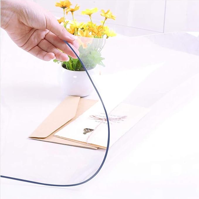 NECAUX Custom 46 x 63 Inch Clear Table Cover, 1.5mm Thick Plastic Waterproof Heavy Duty Desk Pad Mat Non-Slip Tablecloth Protector for Coffee, Dining, Conference Tables