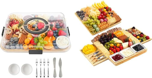 Charcuterie Board with Lid and Double-Drawer Charcuterie Board Set