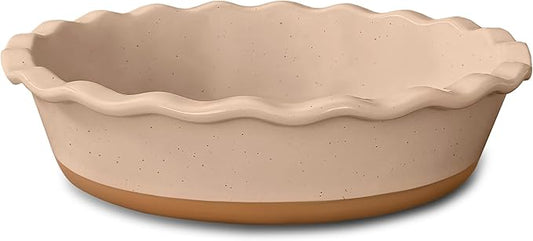 MORA Ceramic Pie Pan for Baking - 9 inch - Deep and Fluted Pie Dish for Old Fashion Apple Pie, Quiche, Pot Pies, Tart, etc - Modern Farmhouse Style Porcelain Ceramic Pie Plate - Chai