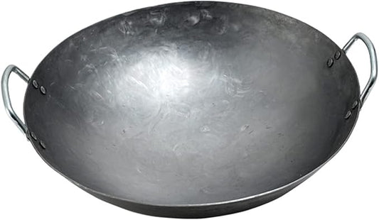 Wok Pfanne Traditioneller Handgehämmerter Wok Aus Refined Iron Mit Two Handles，1,8 MM Dick Wok (Rundboden) (Size : 42cm/16.5in)