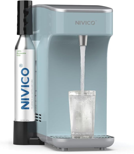 Soda Maker, Ice Cold Sparkling Water Maker, Water Cooler, Compatible with Screw-in 60L CO2 Cylinder (Not Included), Carbonator with 1.5L Water Tank, Touch Screen (Aqua Blue)
