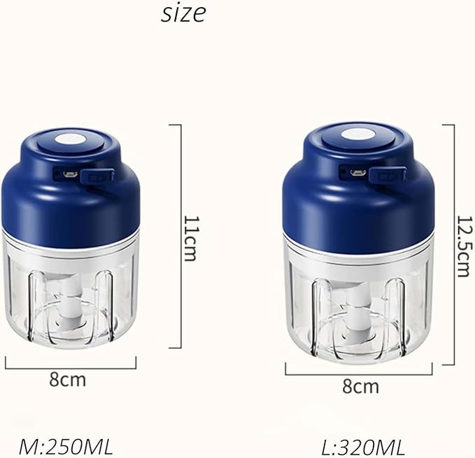 Electric Garlic Chopper, Mini Portable Veggie Cutter with 4/6 Stainless Steel Blades, Portable Wireless Rechargeable Mini Electric Garlic Food Chopper for Garlic, Onion, Chili, Nuts (Blue,320ML)