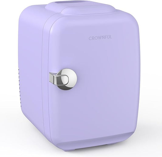 CROWNFUL Mini Fridge, 4 Liter/6 Can Portable Cooler and Warmer Personal Refrigerator for Skin Care, Cosmetics, Beverage, Food,Great for Bedroom, Office, Car, Dorm(Purple)
