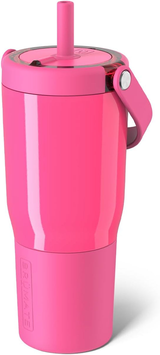 BrüMate Resa 25oz 100% Leakproof Travel Tumbler w/Handle & Straw | Flexible SoftSip Straw | Silicone Sleeve for Durability | Stainless Steel | Cup Holder & Travel Friendly Water Bottle (Neon Pink)