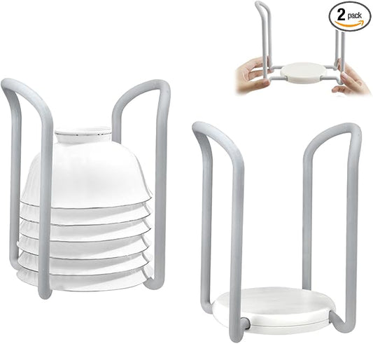 2 Pcs Bowl Rack for Kitchen Cutlery, Retractable Plastic Dish Rack, Removable Plate Holders Drain Rack, Reusable Multifunctional Plate Organizer for Stacking Bowls and Small Plates