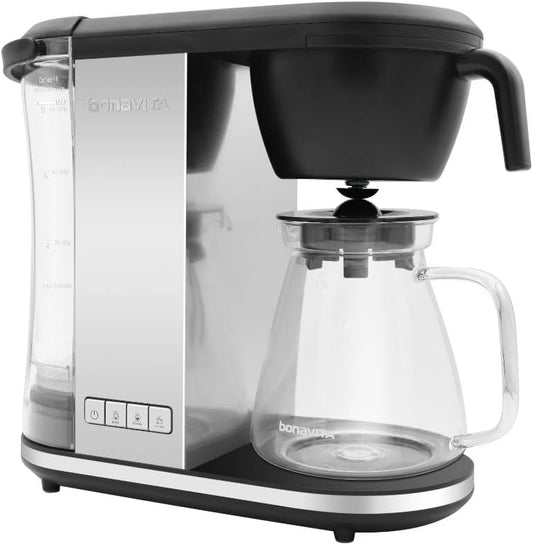 Bonavita Enthusiast 8 Cup Drip Coffee Brewer, Pour Over, SCA Certified Coffee Machine with Glass Carafe, Stainless Steel Panel, Removable Reservoir