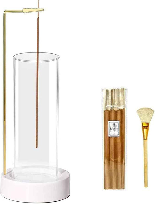 CEREMONY Incense Holder, Ceramic Incense Holder for Sticks with Glass Ash Catcher, Incense Burner for Meditation Yoga Spa Room Decor(Beige)