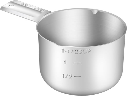 1PCS 1-1/2Cup (360ml, 12oz) Single Measuring Cup, Stainless Steel Measure Scoop, Metric and US Measurement, Dishwasher Safe