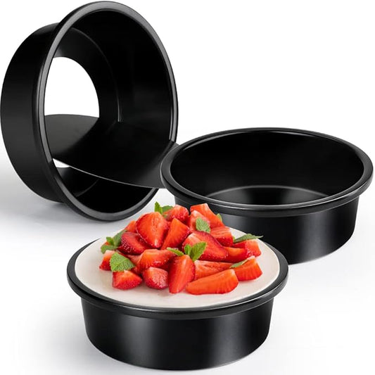 6 Inch Round Cake Pan Set of 3, Nonstick Coating Baking Round Cake Pans with Remvable Bottom for Birthday Layered Cakes,Party, Circle Cake Tins With Wider Grips for Oven Air Fryer, Black