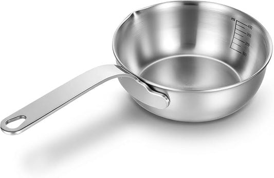 18/10 Stainless Steel Butter Warmer Mini Butter Warmer Milk-Warmer Pot with Pour Spouts Mini Sauce Pan for Milk, Coffee, and Melting Chocolate, 0.5-Quart