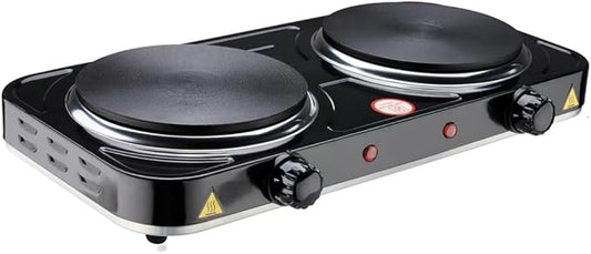 Electric Hot Plate, 2200W Countertop Burner, Cast Iron 2 Burners, Portable Electric Burner Stove, Portable Double Burners for Cooking,Easy to Clean, Black
