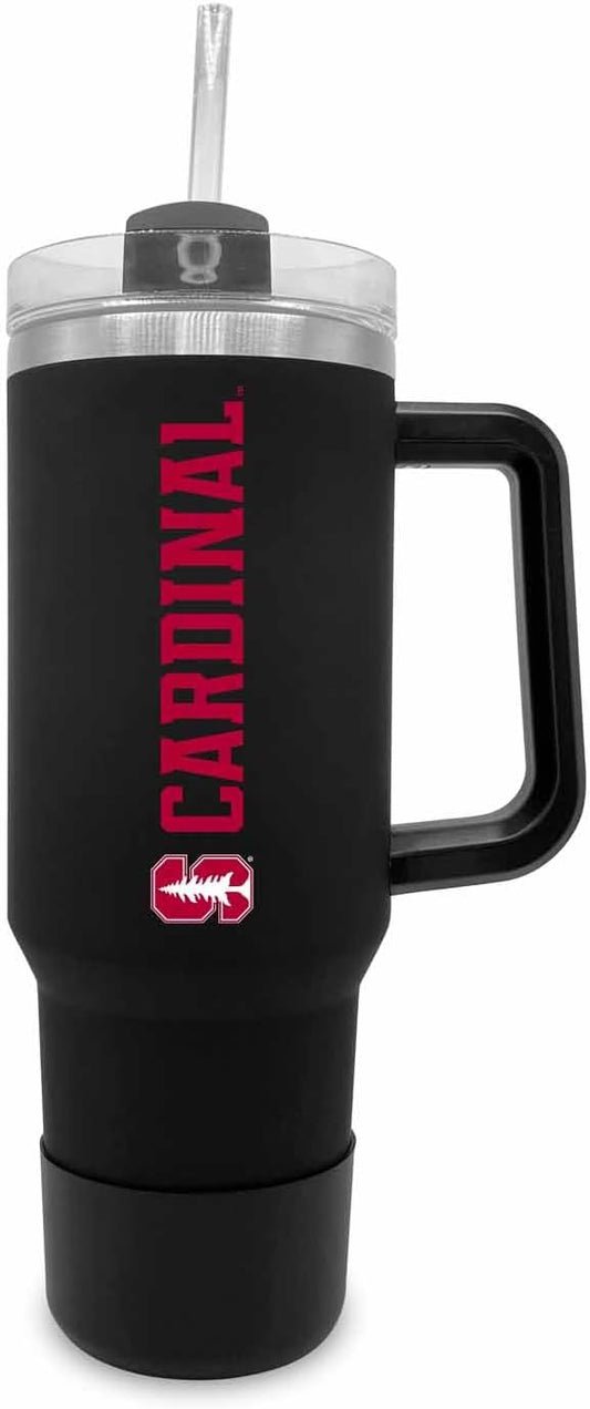 Campus Colors College & University 40 oz Travel Tumbler With Handle - Dual Option Lid With Straw - Vacuum Insulated Stainless Steel (Stanford Cardinal - Black)