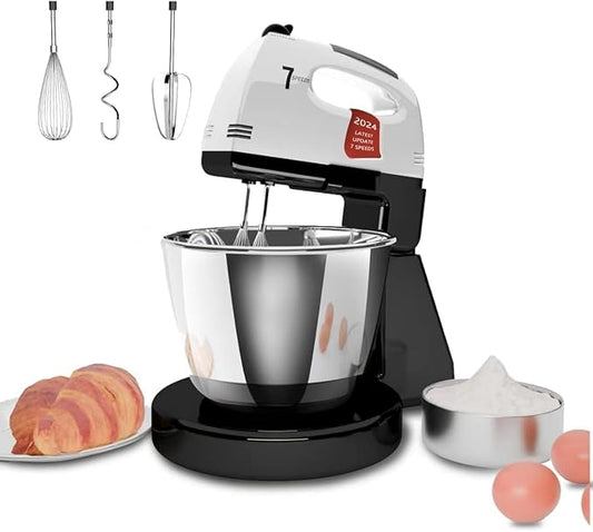 Stand Mixers, 7 Speeds With 3QT Stainless Steel Bowl, Stand and Hand Mixer with Dough Hook, Whisk, Mixing Beater for Baking, Cake, Cookie, Kneading (VL1)